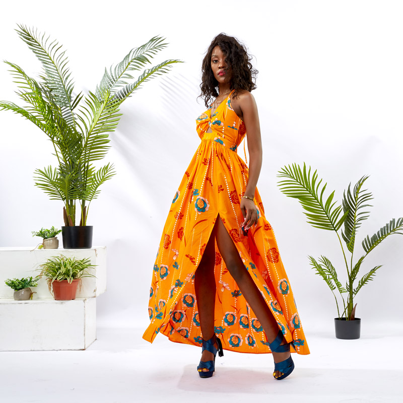 Wholesale Custom apparel African Print Cotton Maxi Slip Dress DH095